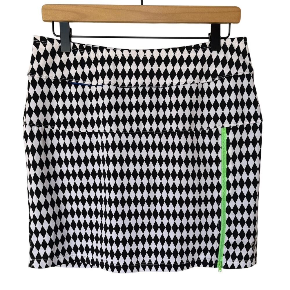 JoFit Black and White Harlequin Diamond Golf Athletic Skort w Neon Details sz M